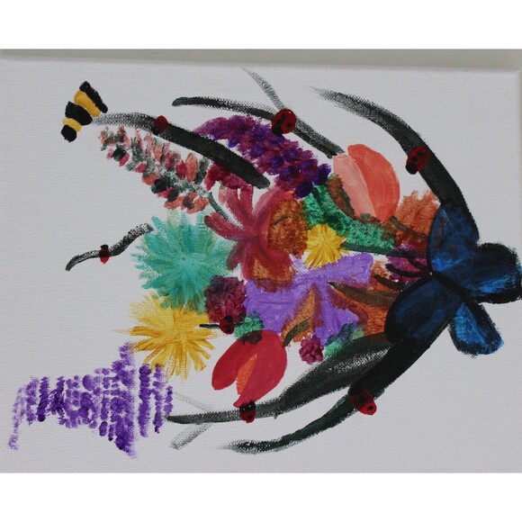 Small Colorful flowers Canvas Art Painting 9.5" x 12" - Picture 4 of 7